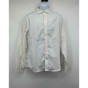 Izod Saltwater Mens White Long Sleeve Button-Down Shirt Size L Cotton Blend